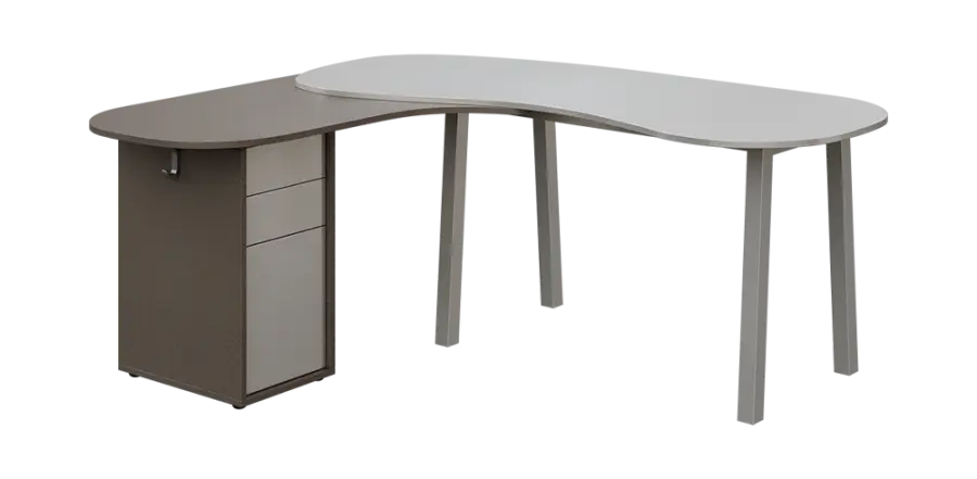 EFU 01 L stůl kancelářský, rohový, levý, masivní dřevěná podnož, deska 18 mm, široký 1840 mm, metalická